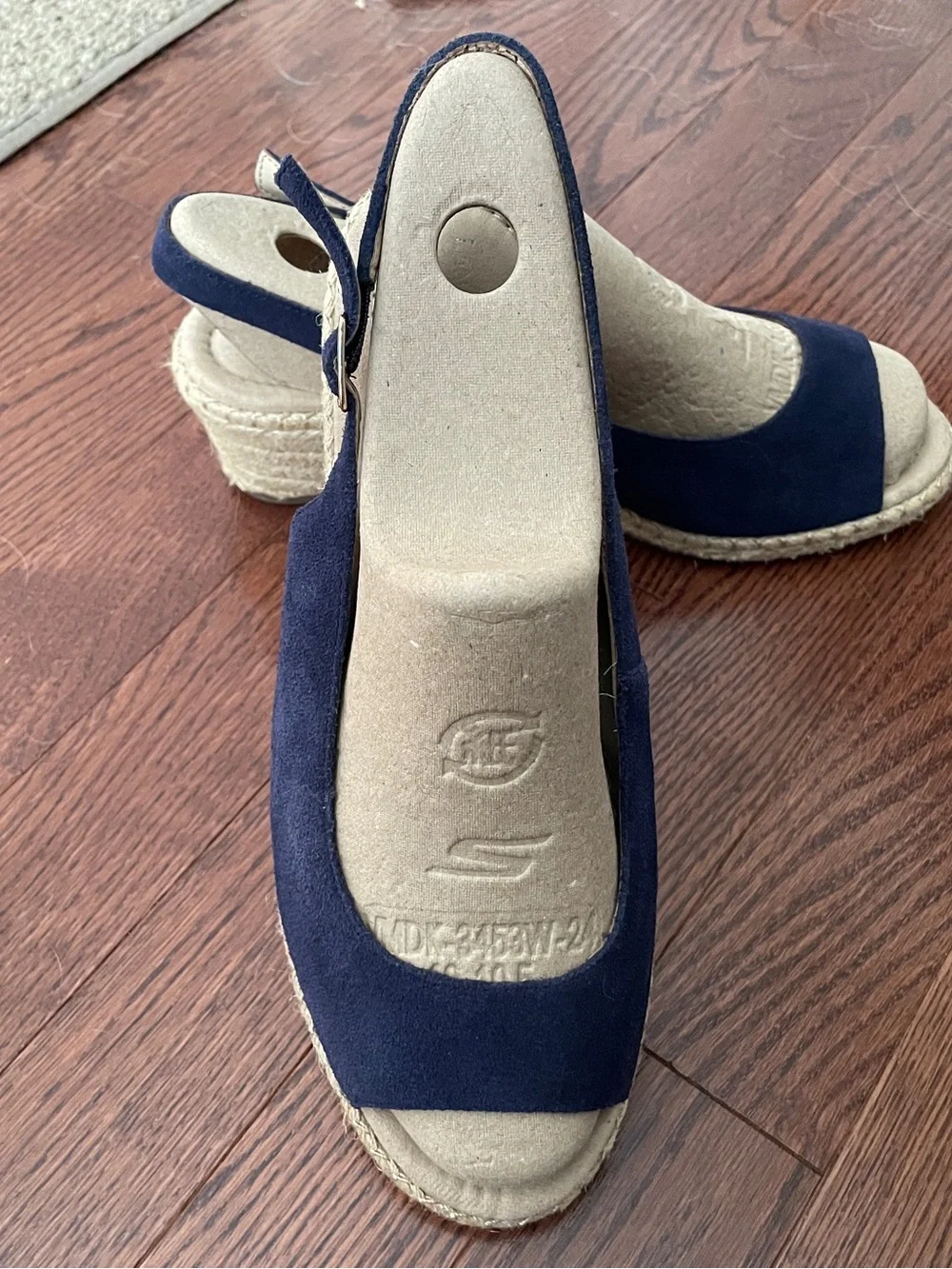 Land’s End Sz 10 Navy Suede Espadrille Wedge Slingback Sandal Open Toe - As New!